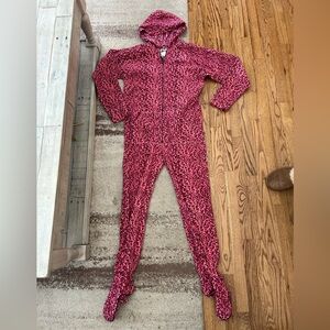 NWOT Pink Leopard Print One Piece Adult Pajamas